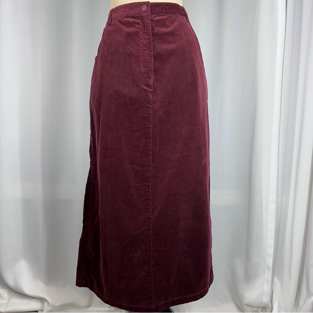 Vintage Burgundy Velour Maxi Skirt Sz 14 | 5 Pocket Vented Boho Cottage Core EUC